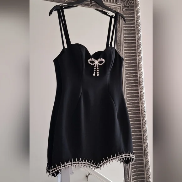 AREA Crystal Embellished Spike Sleeveless Mini Dress In Black US 10 Org  $1,495